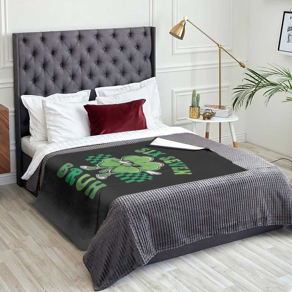 Funny 67 St Patricks Day Throw Blanket Six Seven Bruh Dabbing Shamrock