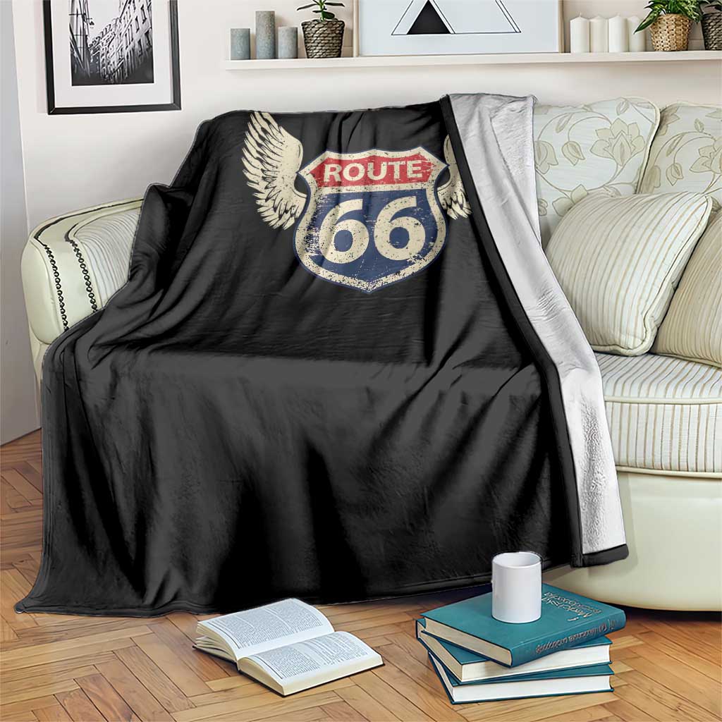 Vintage Route Highway 66 Highway Road Trip Sign Throw Blanket