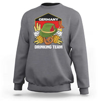 Charcoal crewneck sweatshirt with front graphic: Germany and "DRINKING TEAM" text