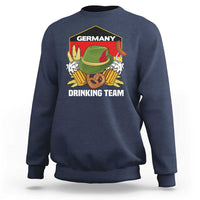 Navy crewneck sweatshirt with front graphic: Germany and "DRINKING TEAM" text