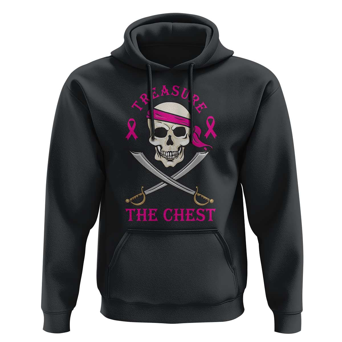 Breast Cancer Awareness Hoodie Treasure The Chest Pirate Skull Sword Pink Ribbon - Wonder Print Shop