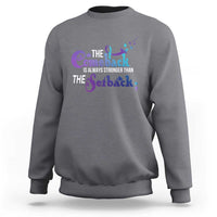 Heather gray crewneck sweatshirt with The Comeback slogan awareness front graphic