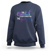 Royal blue crewneck sweatshirt with The Comeback slogan awareness front graphic