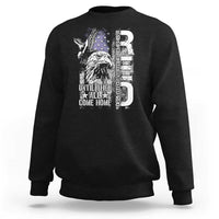 Black crewneck sweatshirt with white eagle-and-stars graphic on front