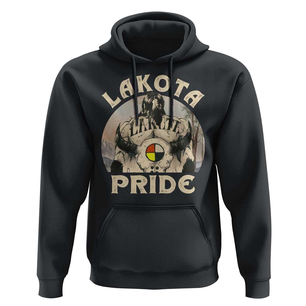 Native American Hoodie Lakota Pride Medicine Wheel Cow Skull - Wonder Print Shop