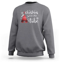 Charcoal crewneck sweatshirt with “Christmas with my tribe” graphic and snowy tree