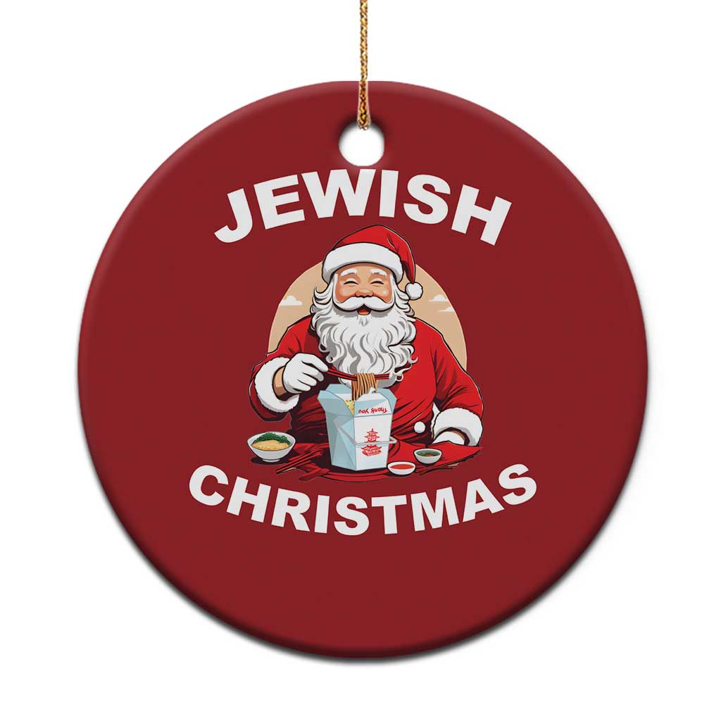 Funny Jewish Xmas Christmas Ornament Santa Is Eating Chinese Food Hanukkah Hebrew - Wonder Print Shop