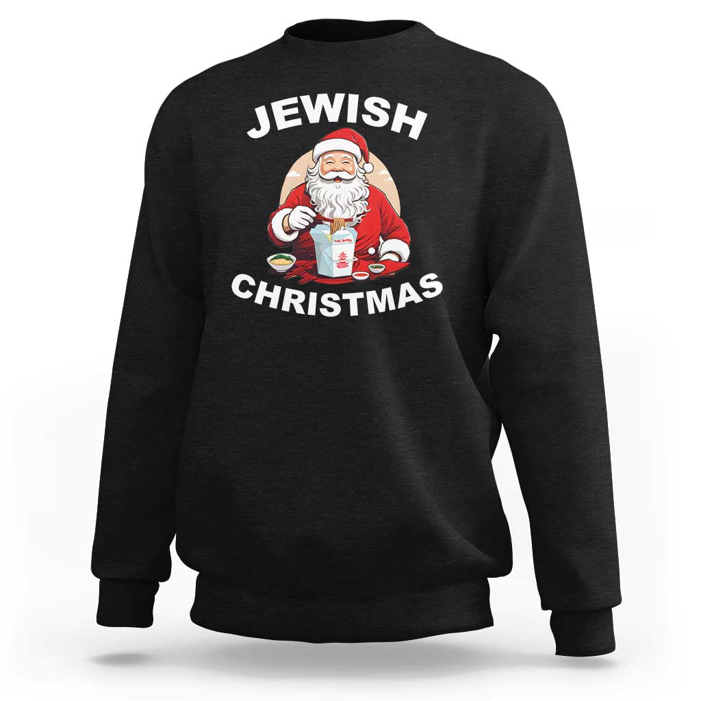 Black crewneck sweatshirt with Santa Jewish Christmas graphic