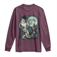 Funny Three Alpha Wolf Howling Moon Long Sleeve Shirt Weird Cringe Werewolf Meme - Wonder Print Shop