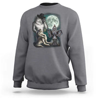 Funny Three Alpha Wolf Howling Moon Sweatshirt Weird Cringe Werewolf Meme - Wonder Print Shop