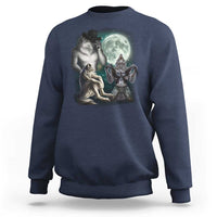 Funny Three Alpha Wolf Howling Moon Sweatshirt Weird Cringe Werewolf Meme - Wonder Print Shop