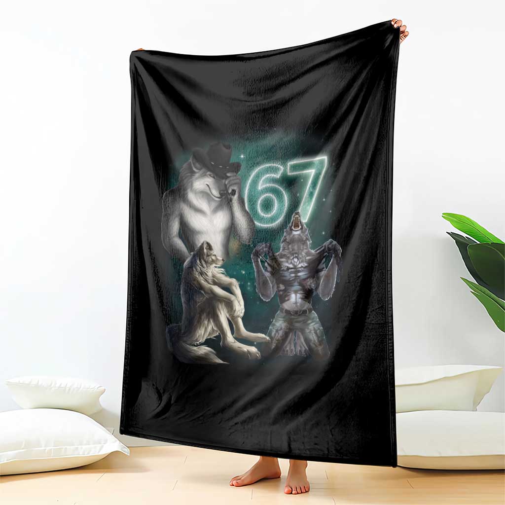 Funny 67 Alpha Wolf Throw Blanket Cringe Werewolf Howling Six Seven Meme - Wonder Print Shop