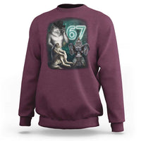 Funny 67 Alpha Wolf Sweatshirt Cringe Werewolf Howling Six Seven Meme - Wonder Print Shop