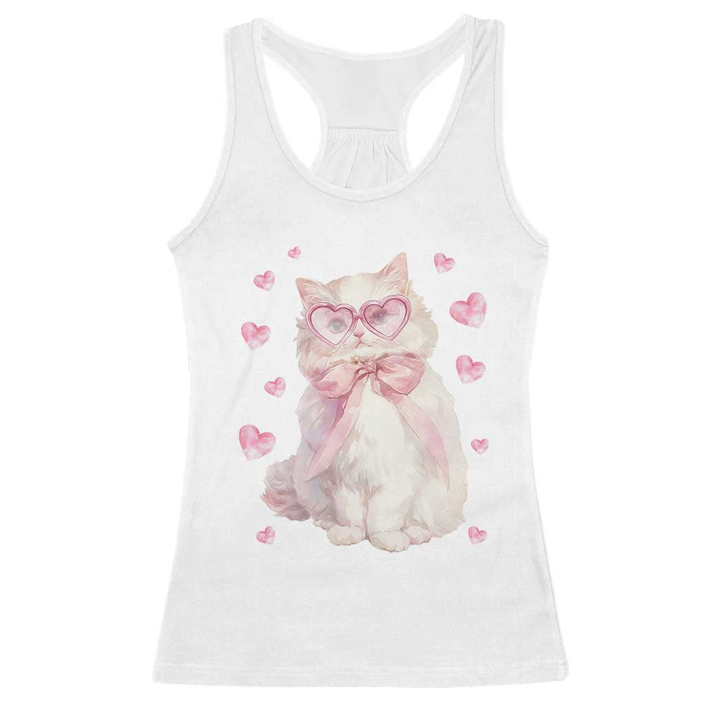 Funny Valentine's Day Cute Heart Cat Racerback Tank Top