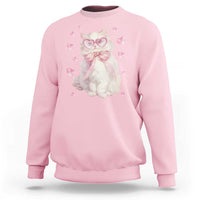 Light pink cat sweatshirt with heart glasses and pink heart print at chest