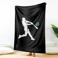 St Patricks Day Baseball Batter Silhouette Shamrock Throw Blanket