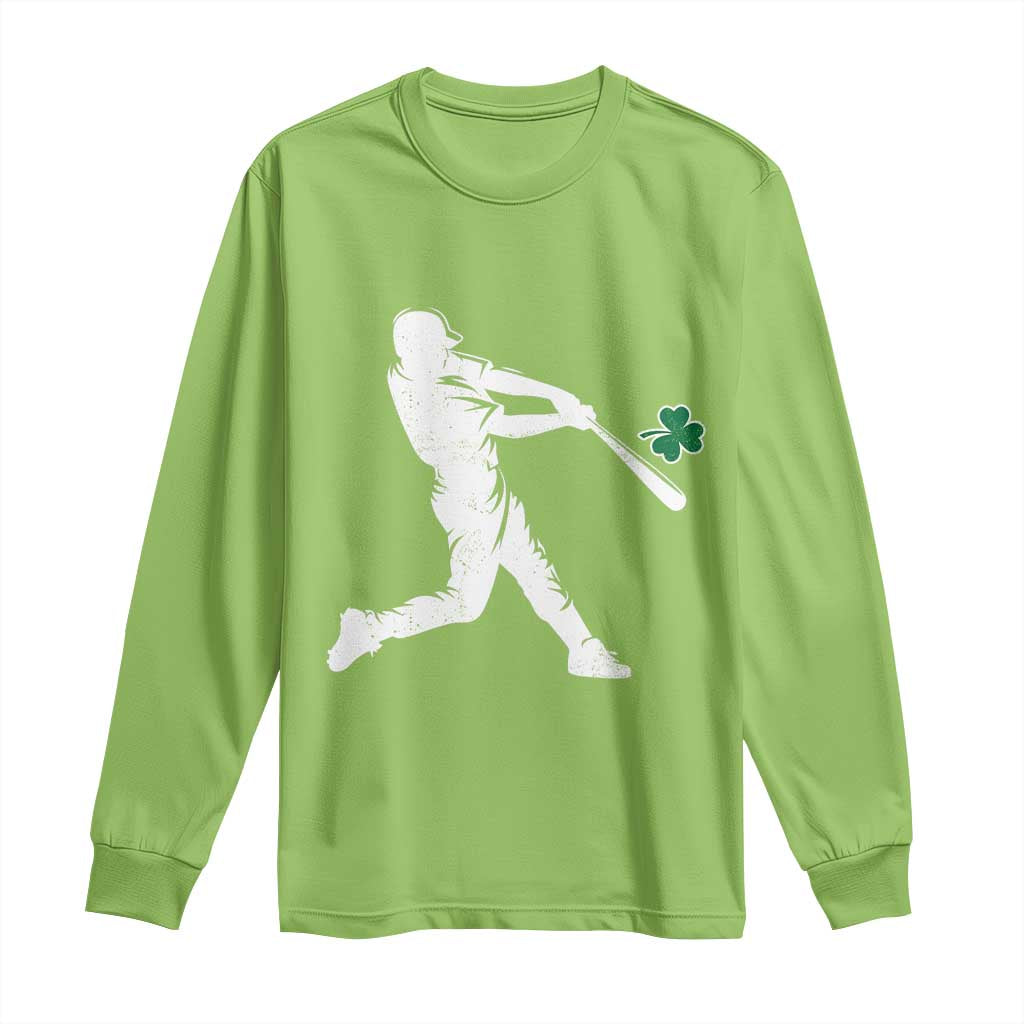 St Patricks Day Baseball Batter Silhouette Shamrock Long Sleeve Shirt