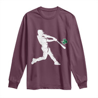 St Patricks Day Baseball Batter Silhouette Shamrock Long Sleeve Shirt