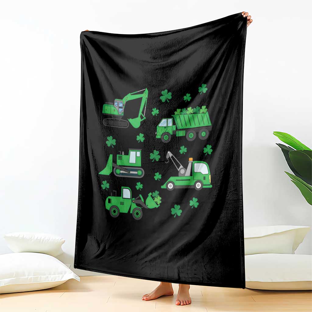 Funny St Patricks Day Construction Trucks Irish Shamrock Throw Blanket