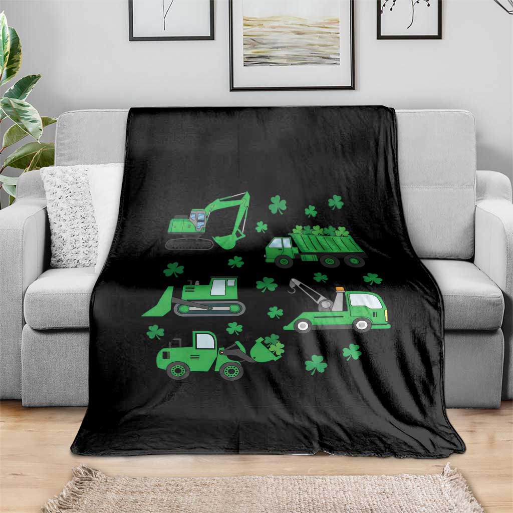 Funny St Patricks Day Construction Trucks Irish Shamrock Throw Blanket