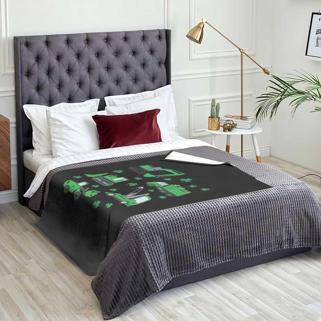 Funny St Patricks Day Construction Trucks Irish Shamrock Throw Blanket