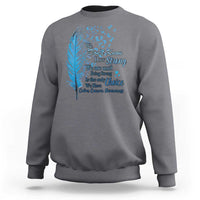 Dark heather gray crewneck sweatshirt with blue feather awareness graphic on back