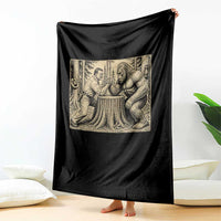 Theodore Roosevelt and Bigfoot Arm Wrestling Retro Throw Blanket