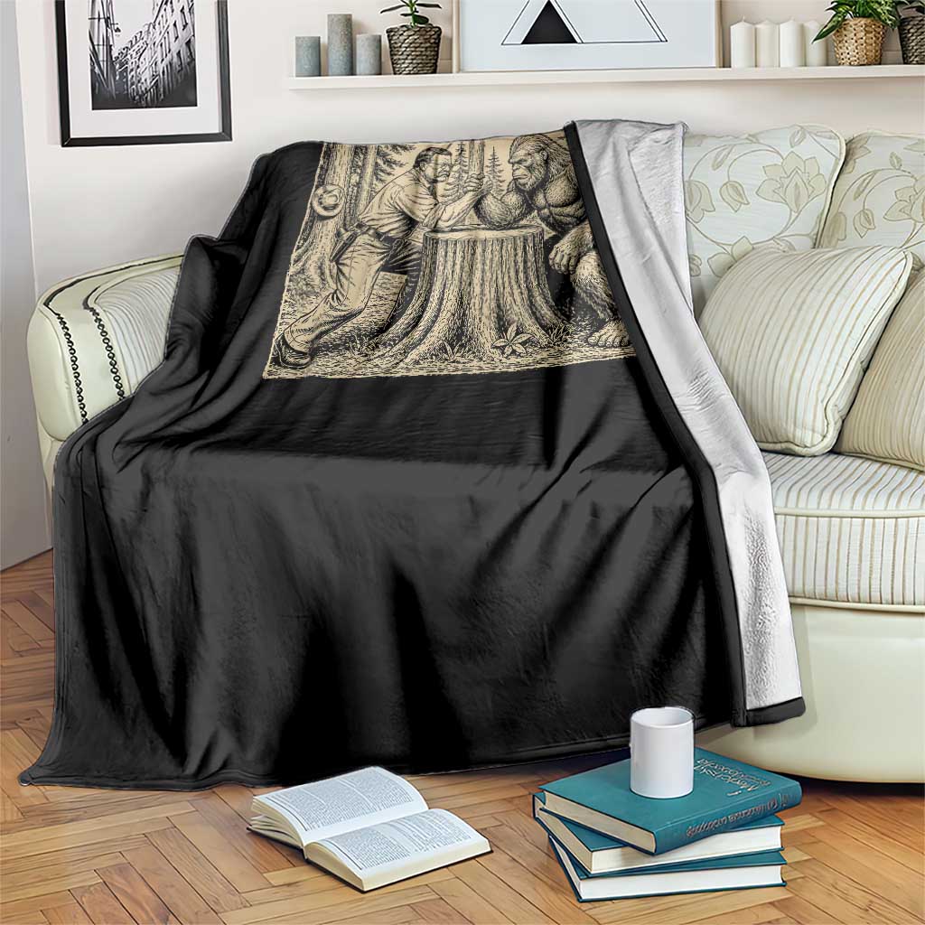 Theodore Roosevelt and Bigfoot Arm Wrestling Retro Throw Blanket