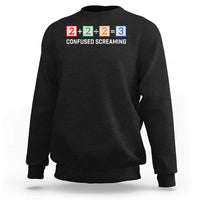 Black crewneck sweatshirt with math blocks and text "CONFUSED SCREAMING".