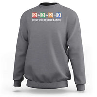 Charcoal gray crewneck sweatshirt with math blocks and text "CONFUSED SCREAMING".