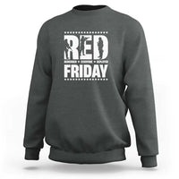 Charcoal gray crewneck sweatshirt with star graphic and “RED Friday” text on front