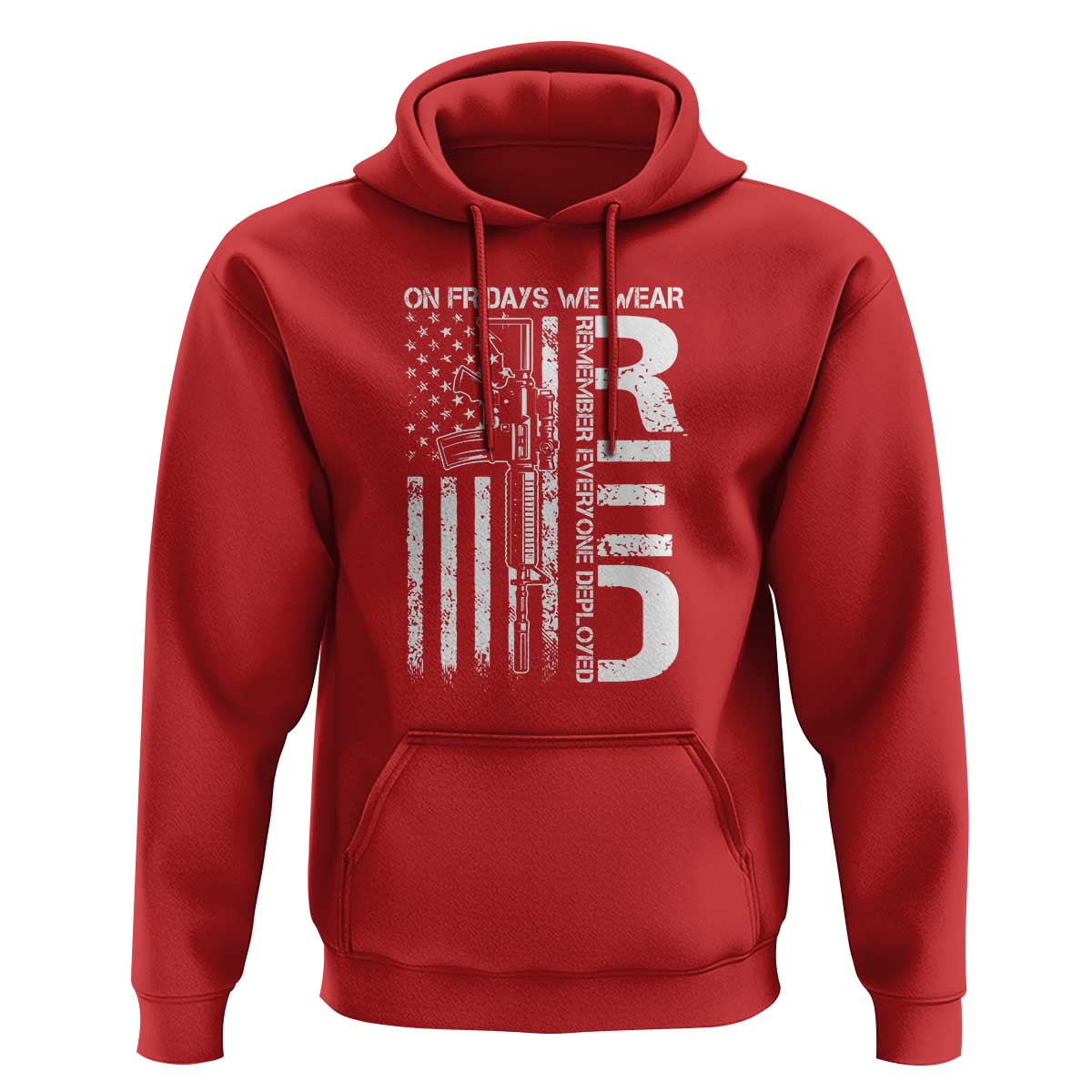 RED Friday Hoodie On Friday We Wear Red Vintage American Flag Military Gun - Wonder Print Shop