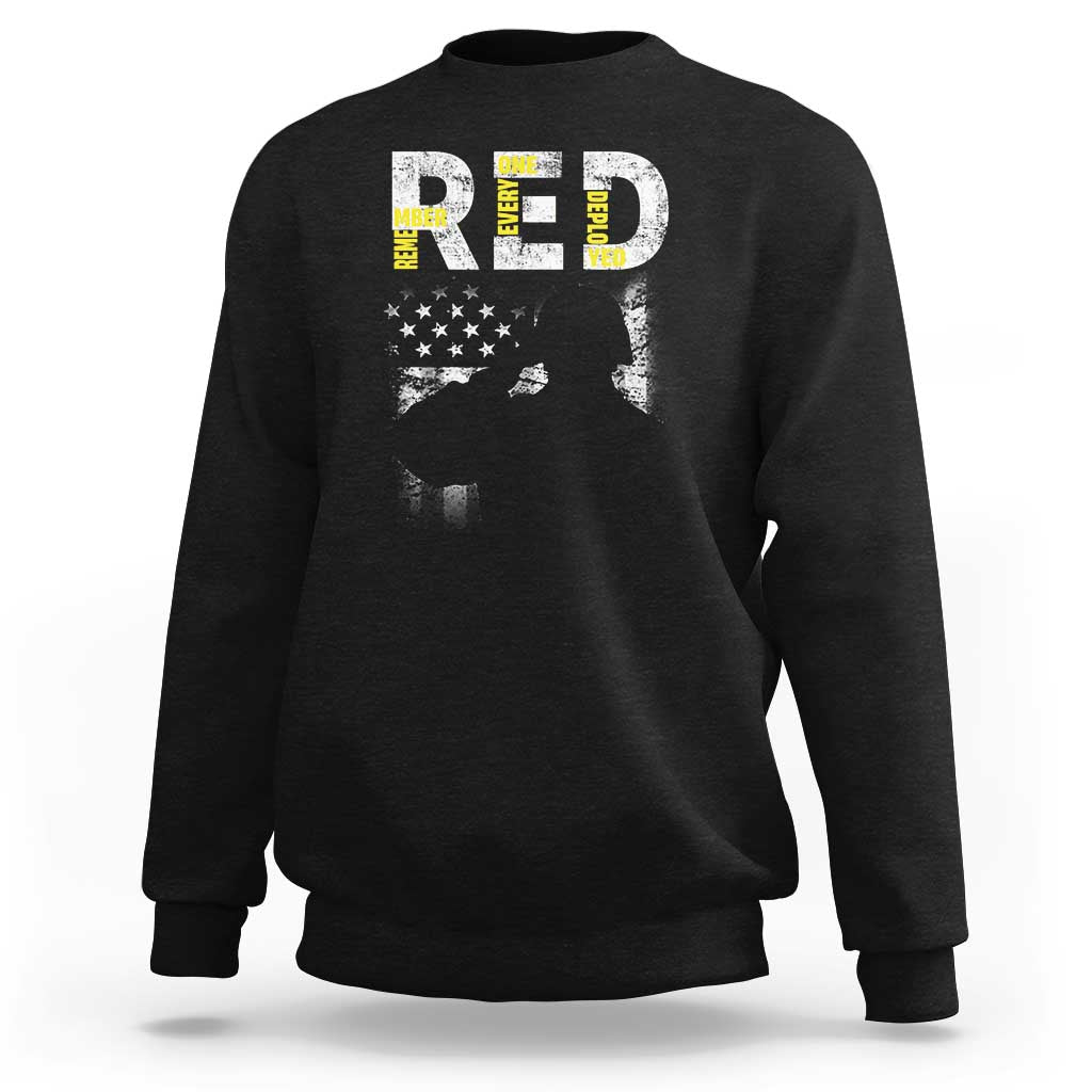 Black crewneck sweatshirt with vintage American flag veteran graphic