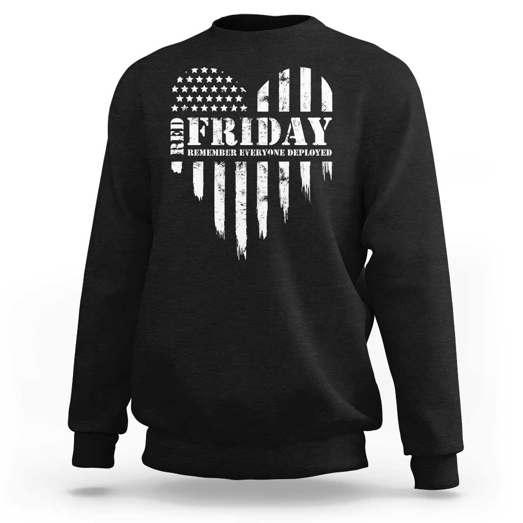 Dark gray crewneck sweatshirt with white patriotic “4U Friday” graphic and stripes