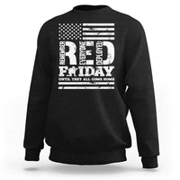 Black crewneck sweatshirt with large U.S. flag and “Remember Everyone Deployed” graphic