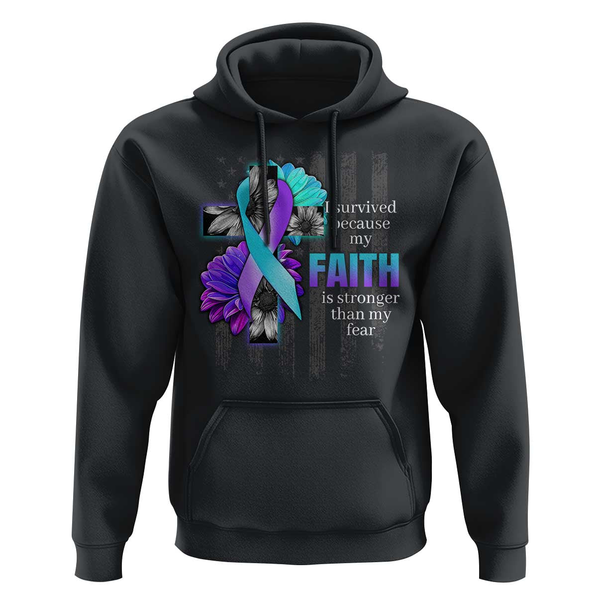 Black hoodie with Faith ribbon flower graphic and 'FAITH' text