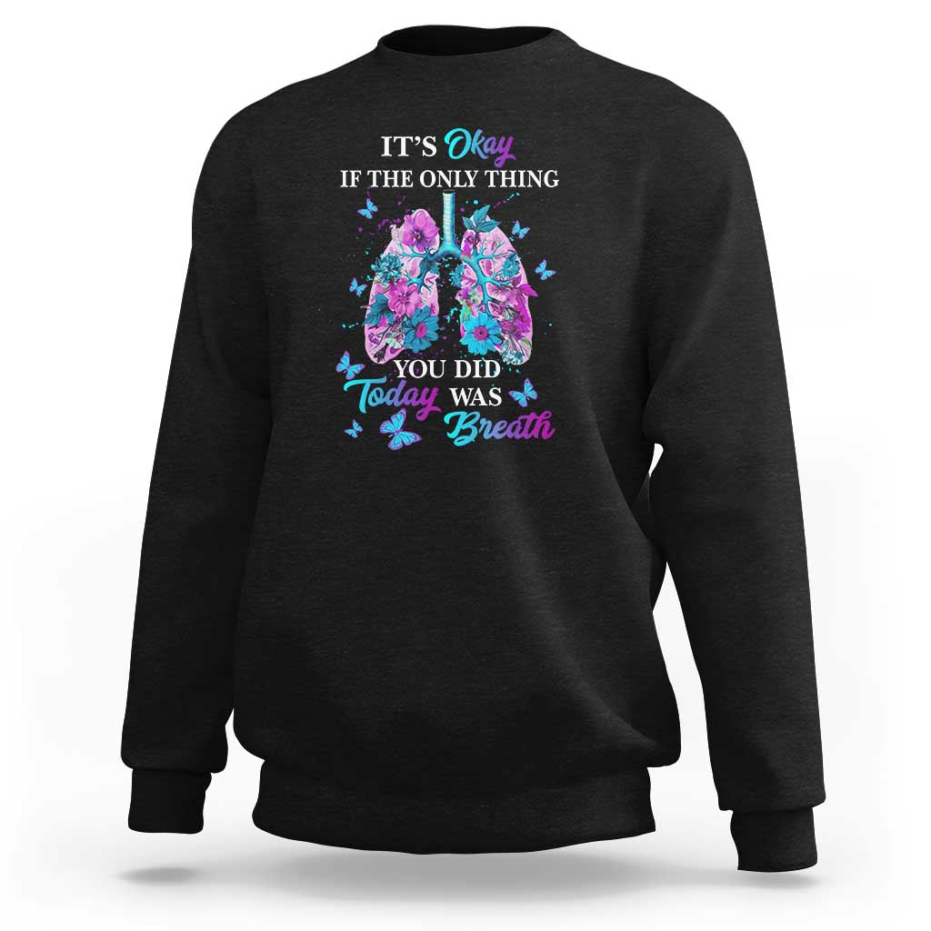 Suicide prevention awareness sweatshirt in black with front floral butterfly lung graphic