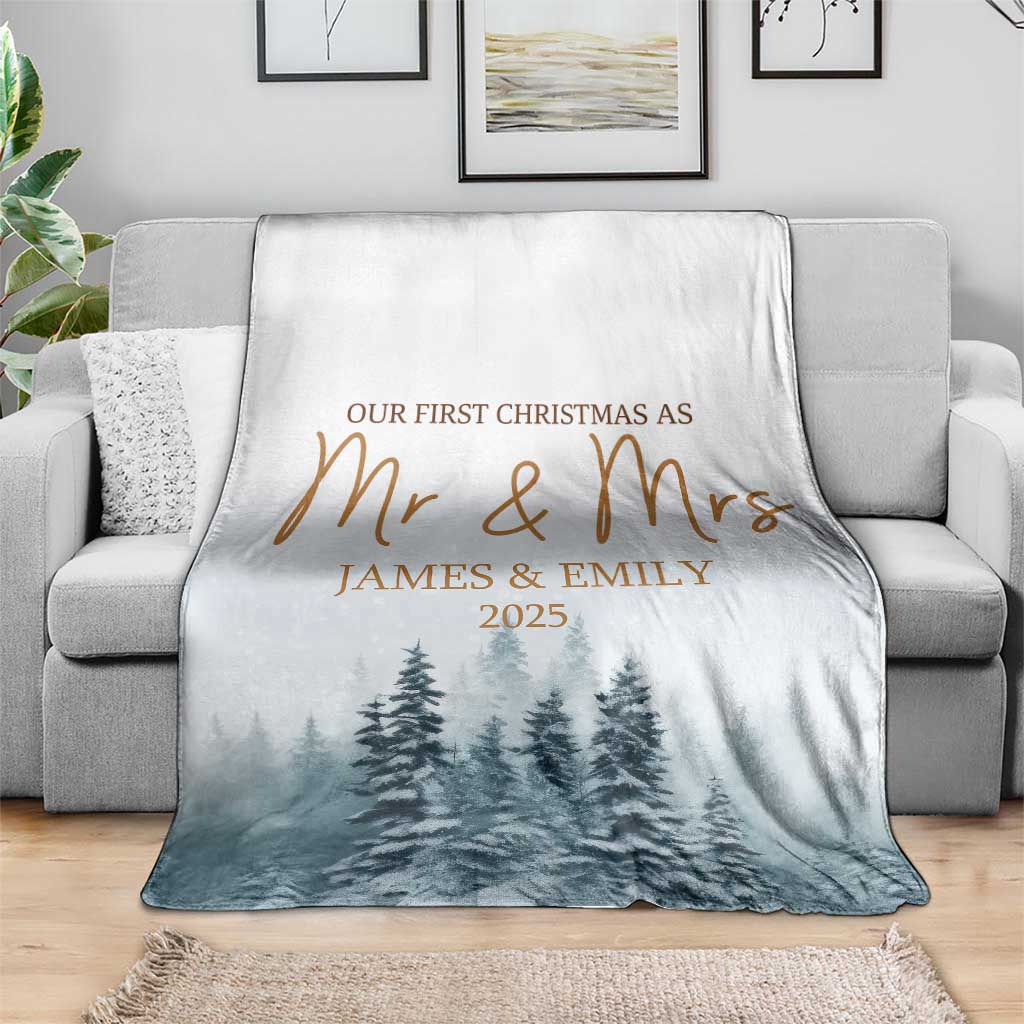 Personalized First Christmas As Mr & Mrs Throw Blanket Custom Name Couple - Wonder Print Shop