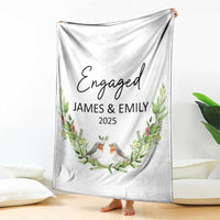 Personalized Engaged Throw Blanket Custom Name Mr & Mrs Engagement Bird Mistletoe - Wonder Print Shop