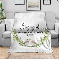 Personalized Engaged Throw Blanket Custom Name Mr & Mrs Engagement Bird Mistletoe - Wonder Print Shop