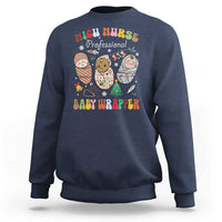 Navy sweatshirt with NICU Nurse Professional Baby Wrapper graphic and characters