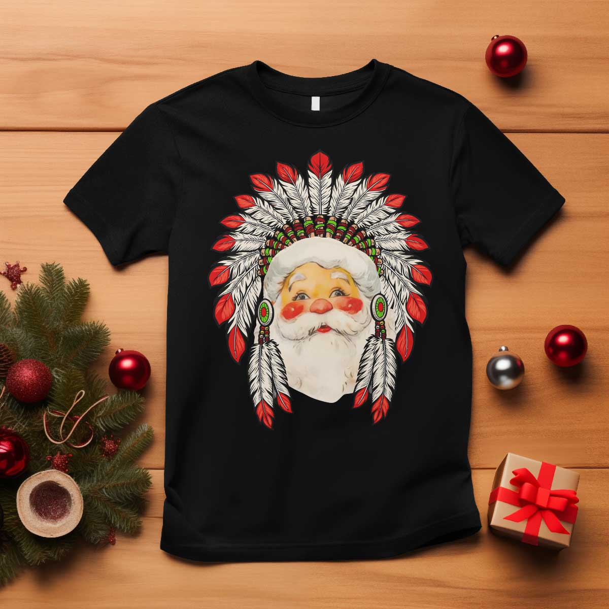 Funny Christmas Native American Indian Santa War Bonnet T Shirt - Wonder Print Shop