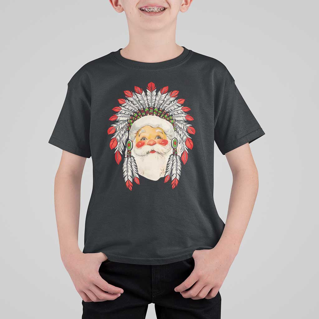 Funny Christmas Native American Indian Santa War Bonnet T Shirt For Kid - Wonder Print Shop