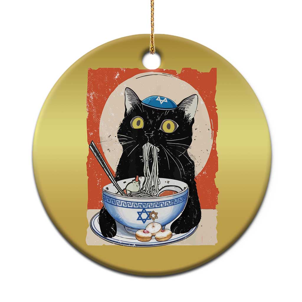 Funny Hanukkah Black Cat Eating Noodle Christmas Ornament - Wonder Print Shop