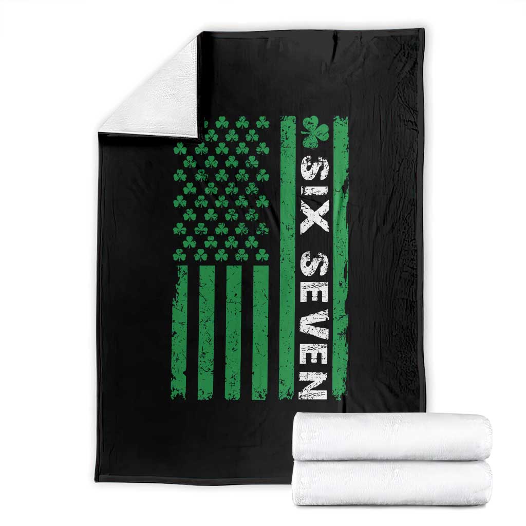 Six Seven 67 St Patricks Day Shamrock Vintage American Flag Throw Blanket