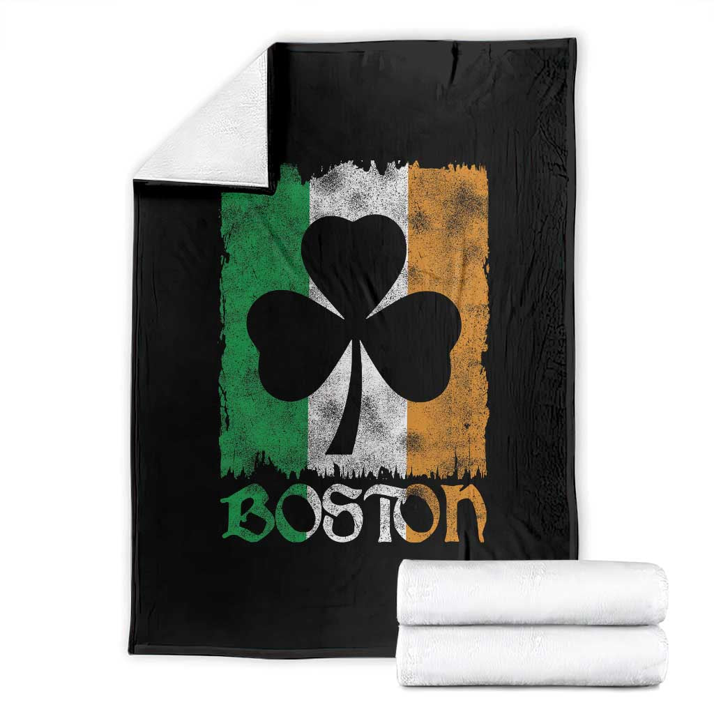 Boston St Patricks Day Throw Blanket Distressed Shamrock Vintage Irish Flag