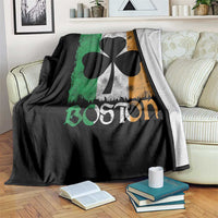 Boston St Patricks Day Throw Blanket Distressed Shamrock Vintage Irish Flag