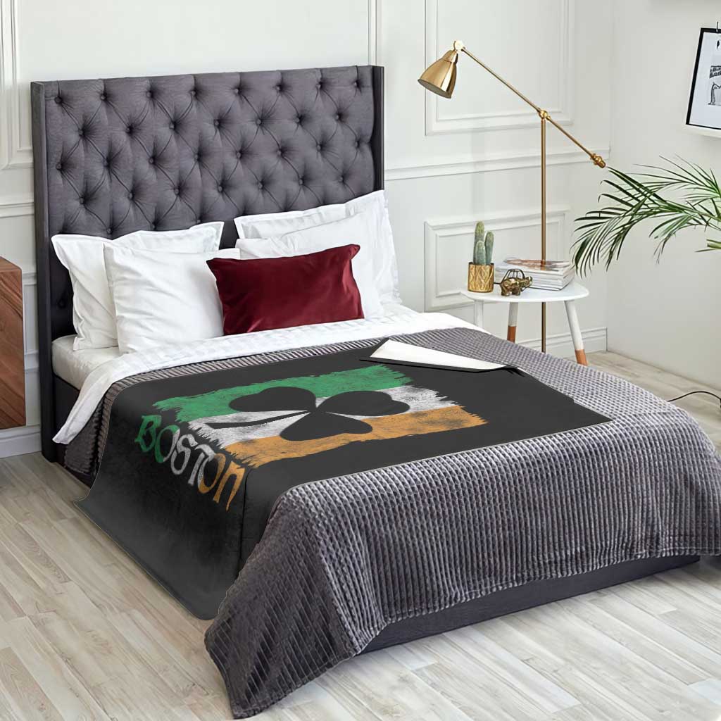 Boston St Patricks Day Throw Blanket Distressed Shamrock Vintage Irish Flag