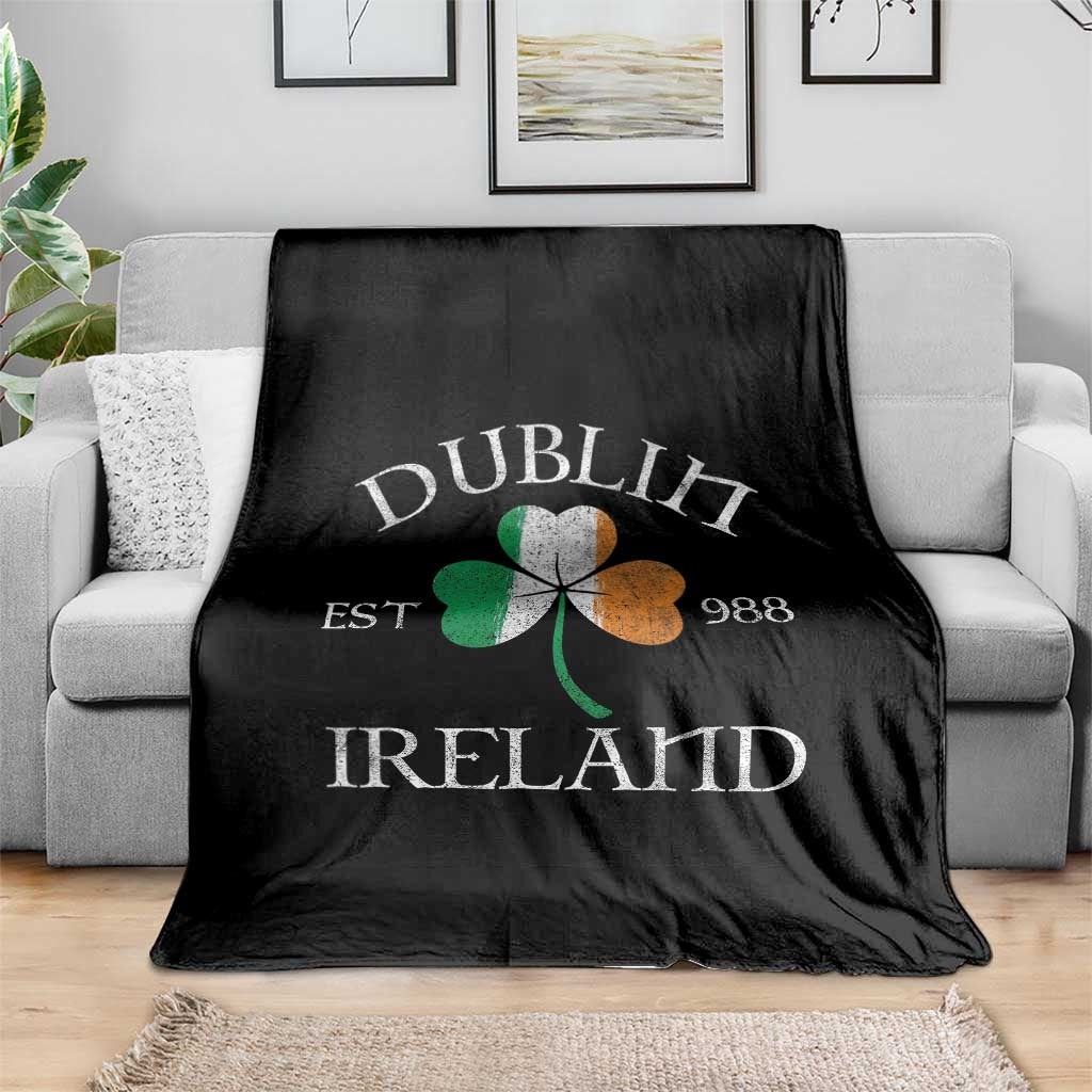 Dublin Ireland Est 988 Throw Blanket St Patricks Day Shamrock Leaf