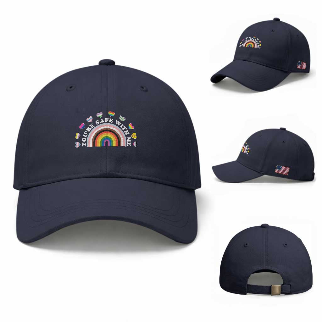 You're Safe With Me Baseball Cap LGBTQ Pride Ally Rainbow Heart